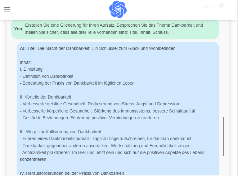 Gliederung Ihres Aufsatzes mit ChatGPT